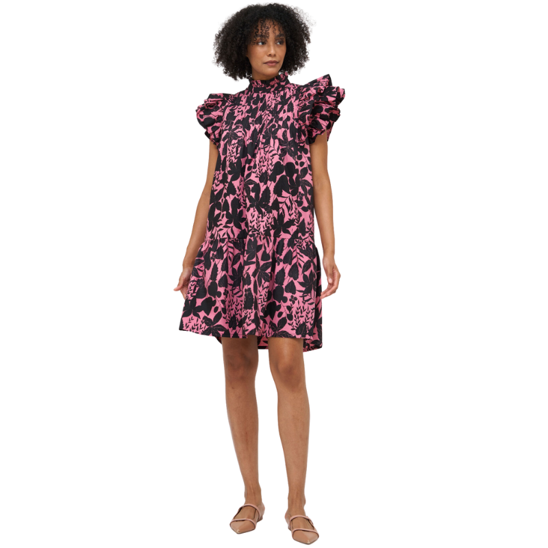 Pintuck Ruffle Mini Dress in Dusty Rose Willow - XL