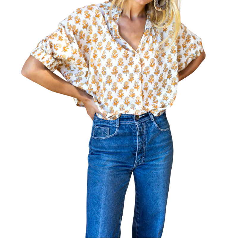 Mandarin Collar Top Little Marigolds - BH&CO