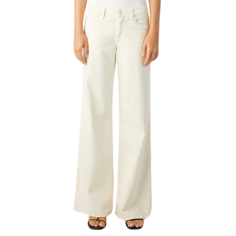 White wide-leg pants worn by a person on a white background
