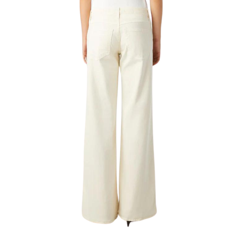 White wide-leg pants worn by a person on a white background