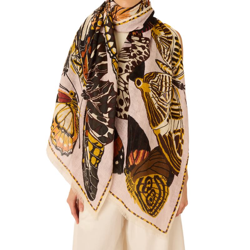 Butterfly patterned scarf on a white background