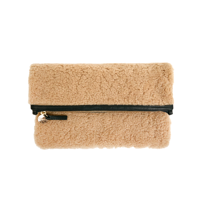 Shearling Foldover Clutch