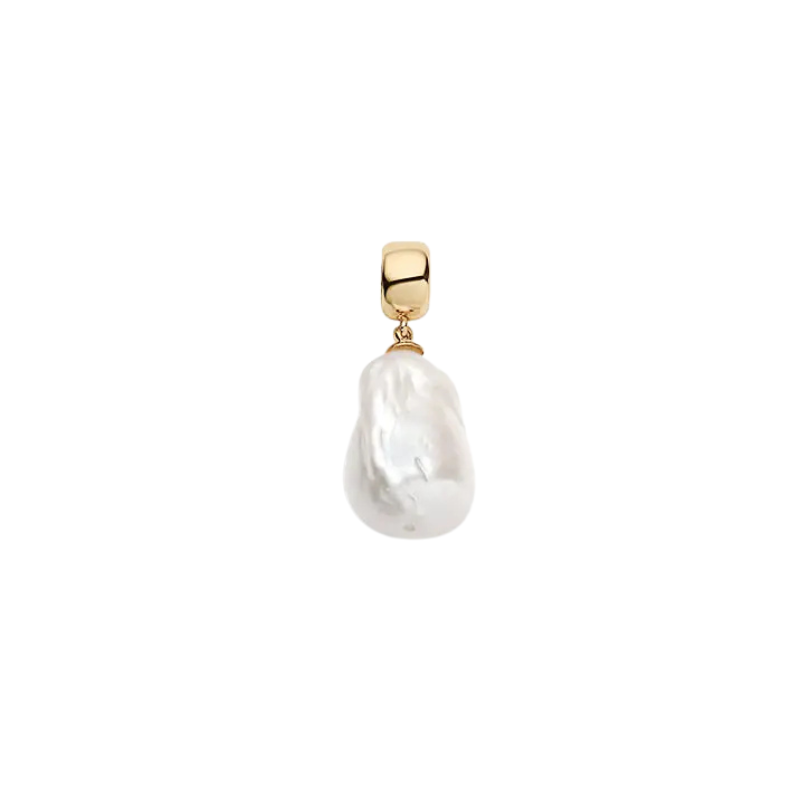 Pearl pendant with gold setting on a white background