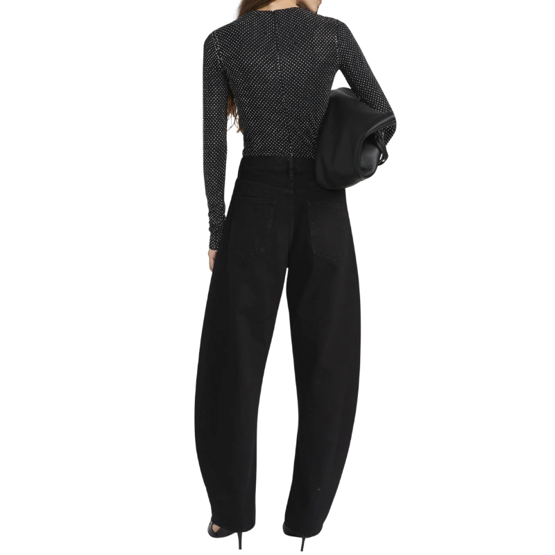 Black jumpsuit with textured top on a white background