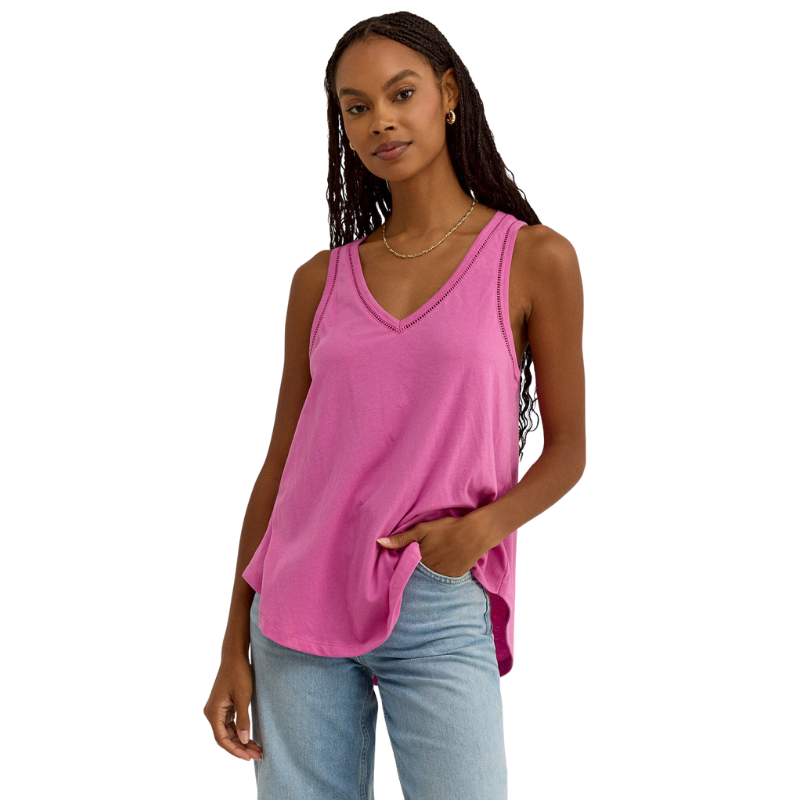 Vagabond Lace Trim Tank, Raspberry Sorbet