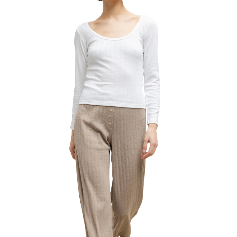 White Pointelle Scoop Neck