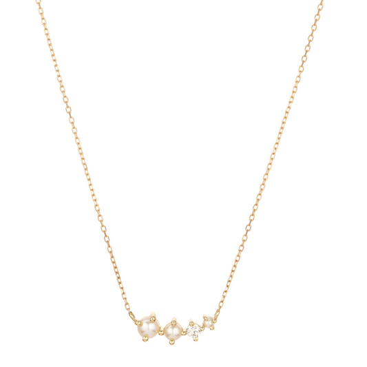Graduated Pearl + Diamond Curve Necklace - BH&Co. 