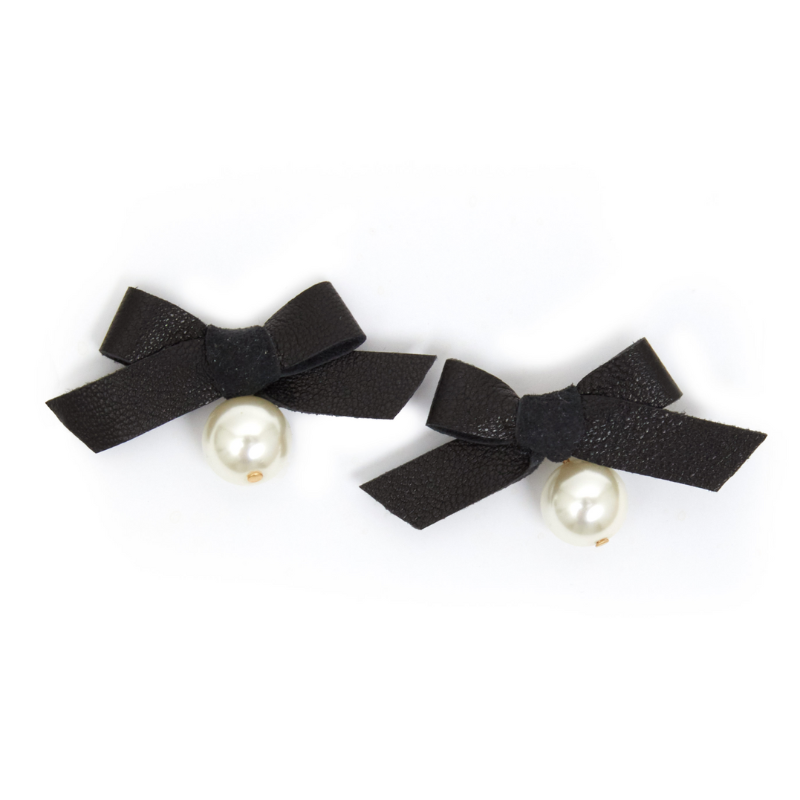 Leather Bow and Pearl Stud