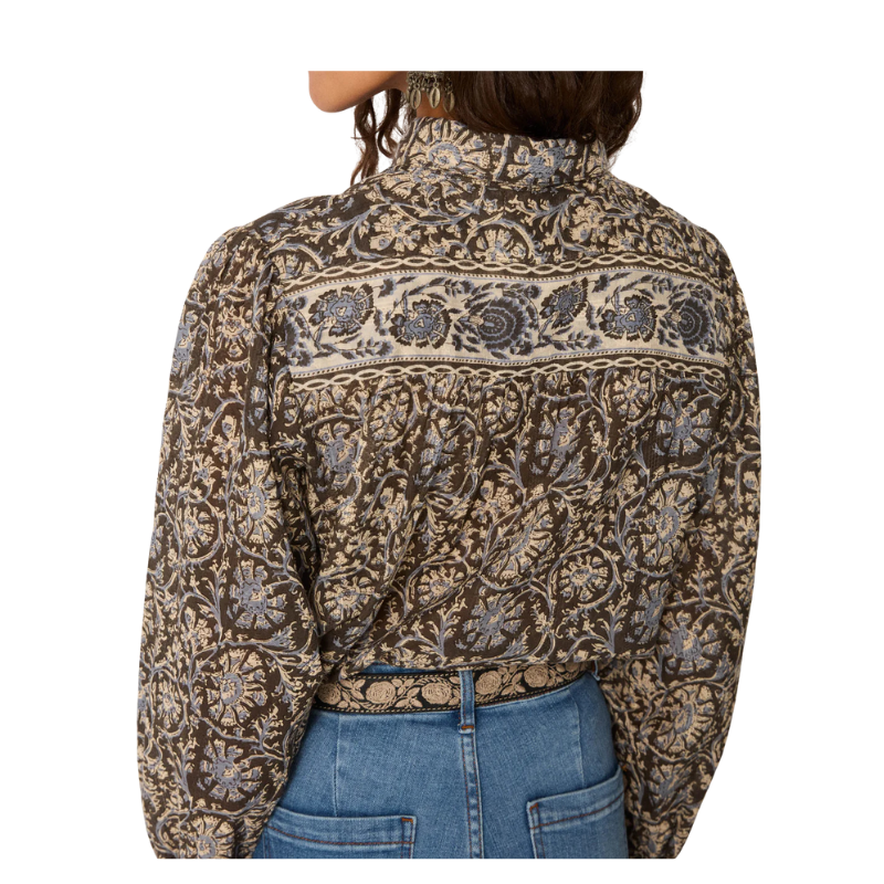Patterned jacket worn by a person on a white background