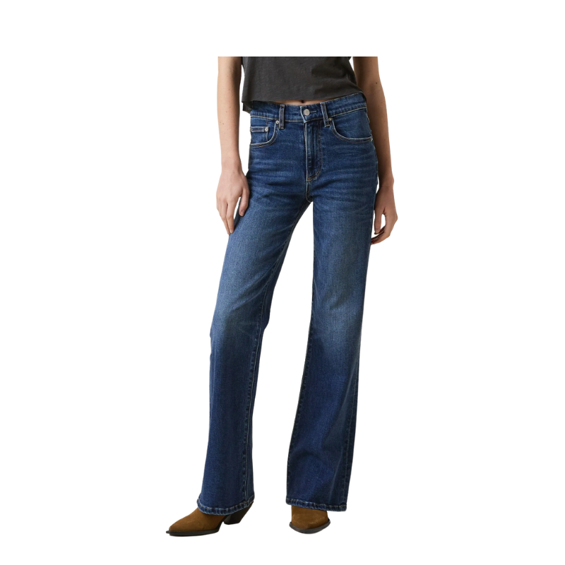 Person wearing blue jeans on a white background
