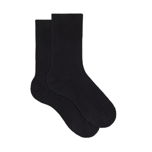 Two black socks on a white background
