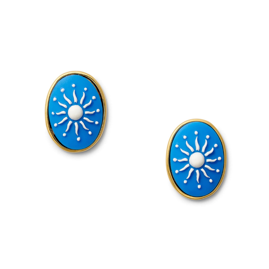 Blue Sunburst Cameo Earrings - BH&CO