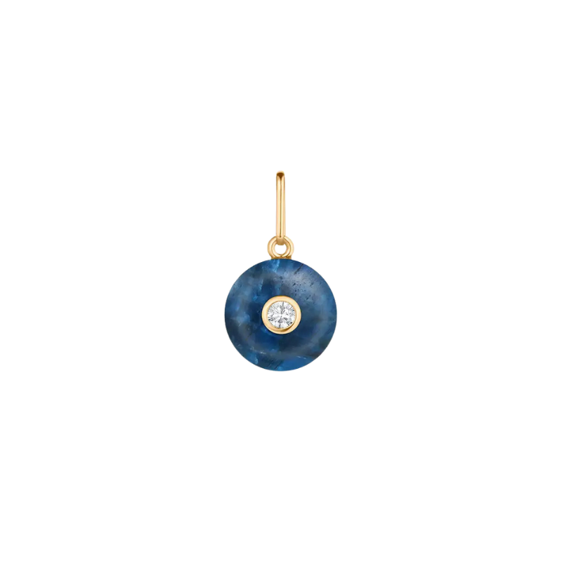 Blue pendant with gold accents on a white background