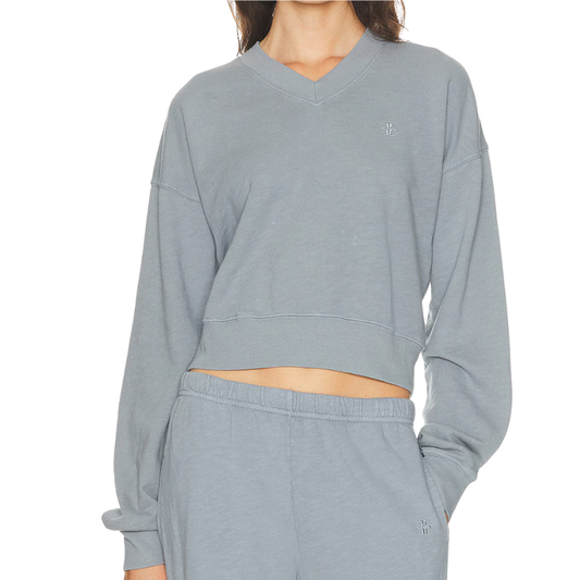Cropped V-Neck Sweatshirt Slate - BH&CO