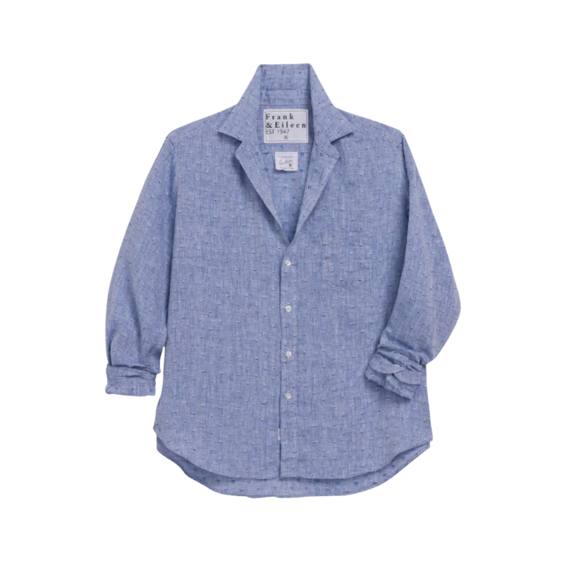 Blue shirt with rolled-up sleeves on a white background