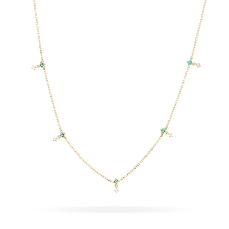 Emerald and Diamond Drop Station Necklace - BH&Co