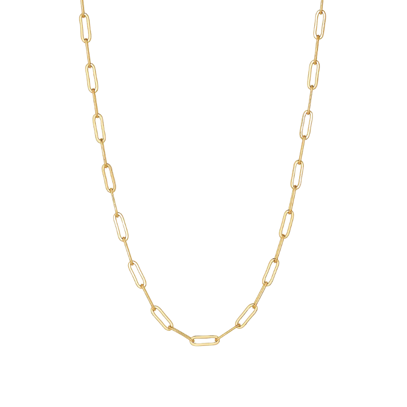 Gold chain necklace on a white background