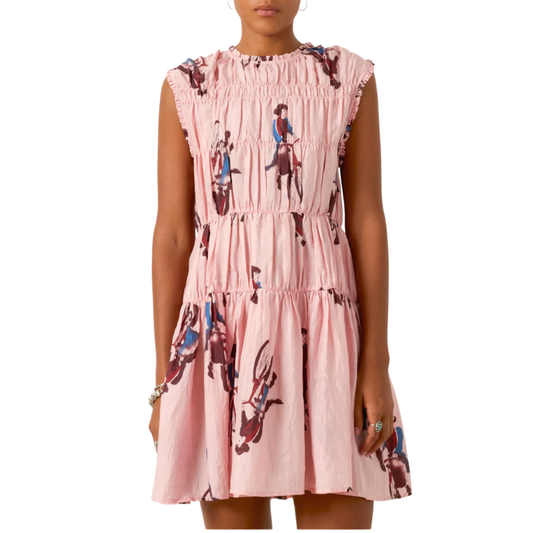 Pink dress with a pattern on a white background