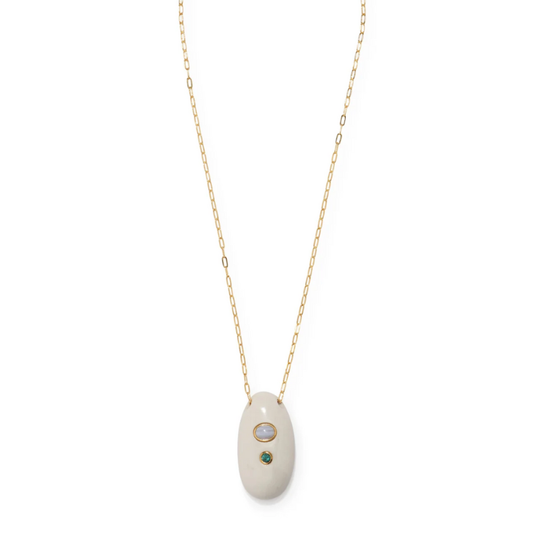 Necklace with a pendant featuring two stones on a white background
