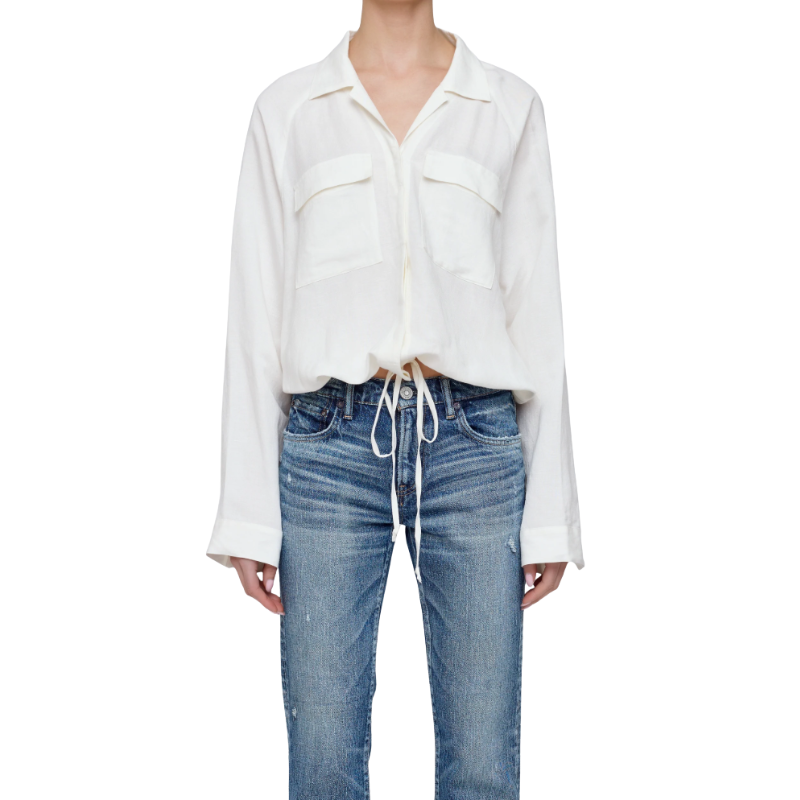 Person wearing a white shirt and blue jeans on a white background