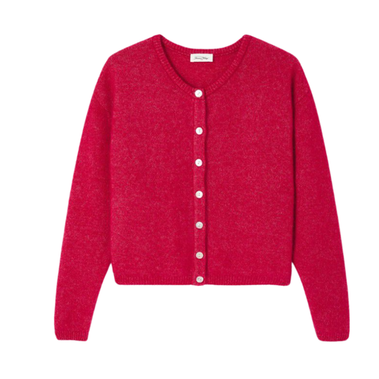 Red cardigan with buttons on a white background