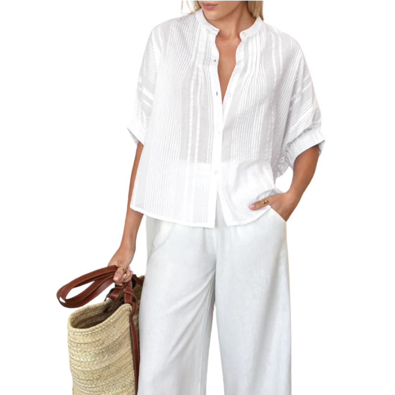Mandarin Collar Top Cloud Seersucker - BH&CO
