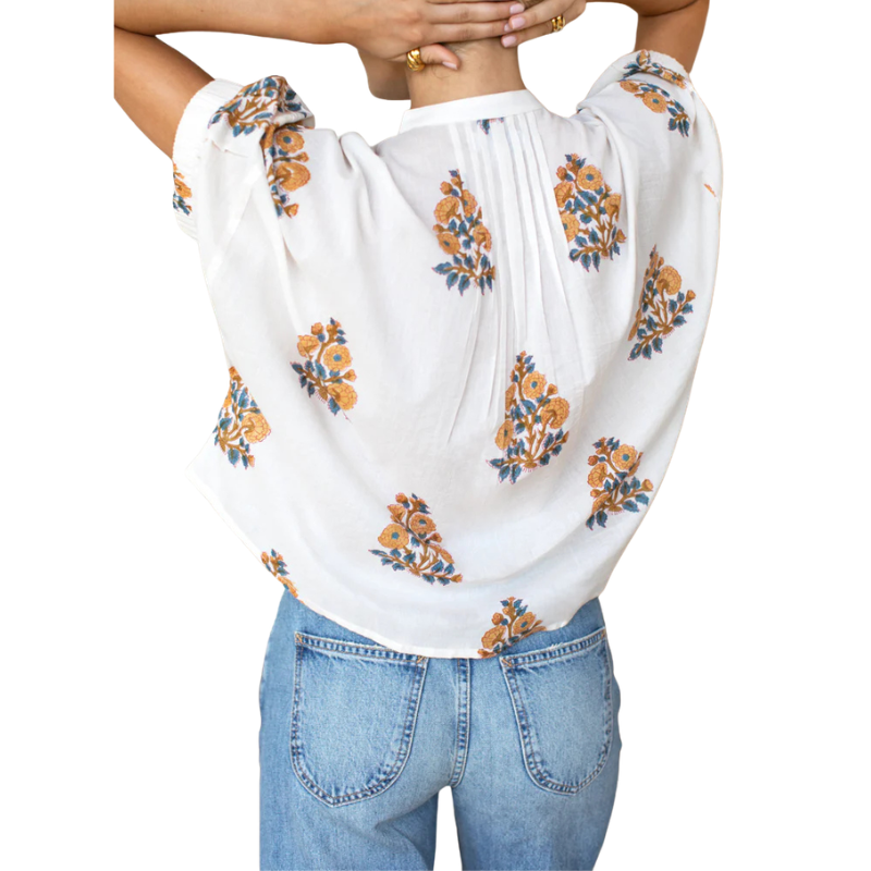 Mandarin Collar Top Tomas Flowers Marigold Back - BH&CO