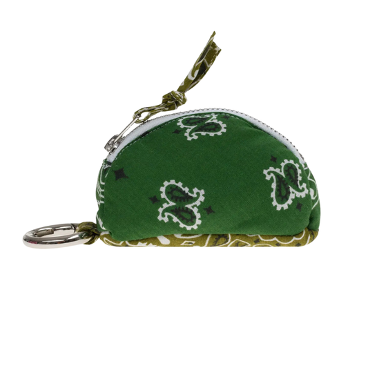 Green patterned keychain pouch on a white background
