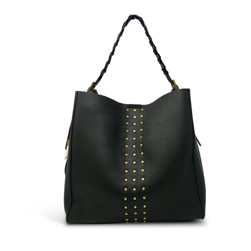 Olive Brass Stud Somerset Hobo - BH&CO