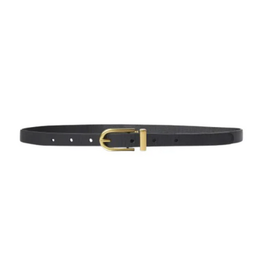 Black belt with a gold buckle on a white background