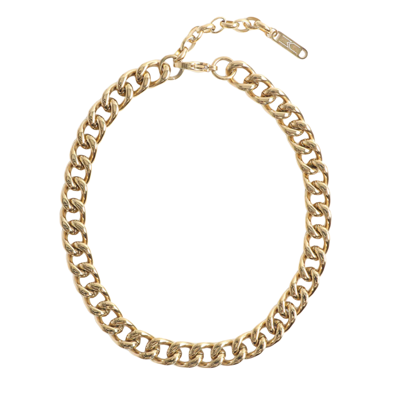 Gold chain necklace on a white background