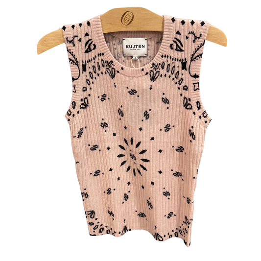 Baby romper with black floral pattern on a hanger against a white background