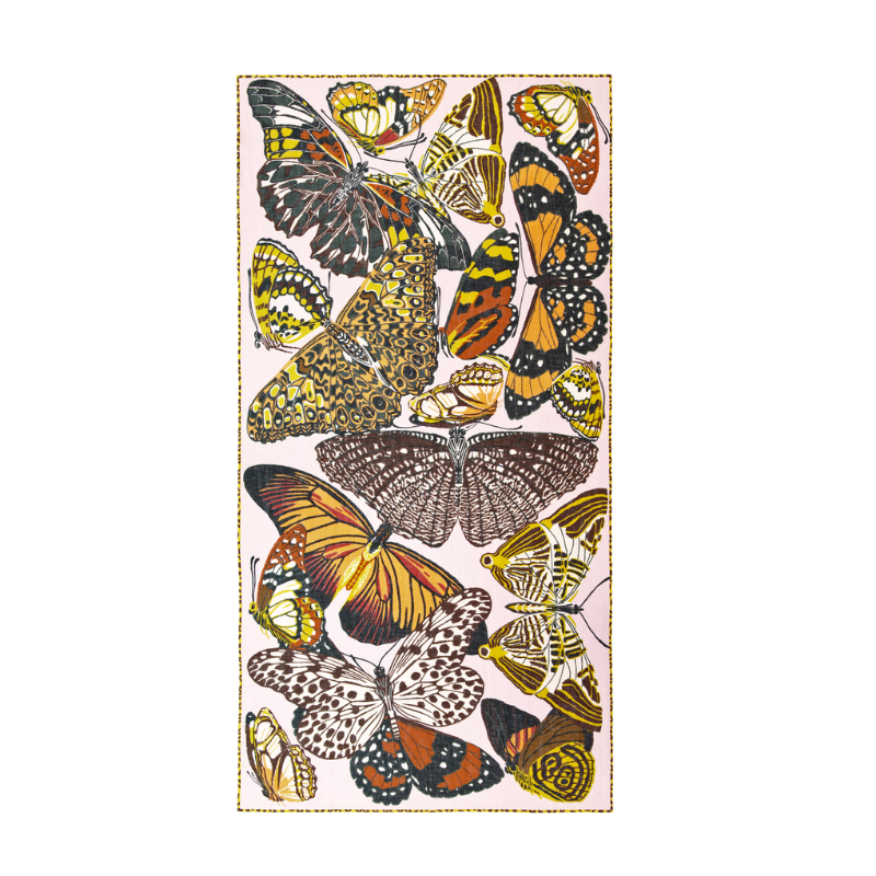 Collection of colorful butterflies on a pink background