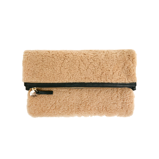 Shearling Foldover Clutch