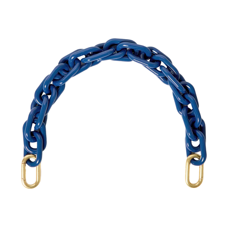 Blue chain with gold links on a white background