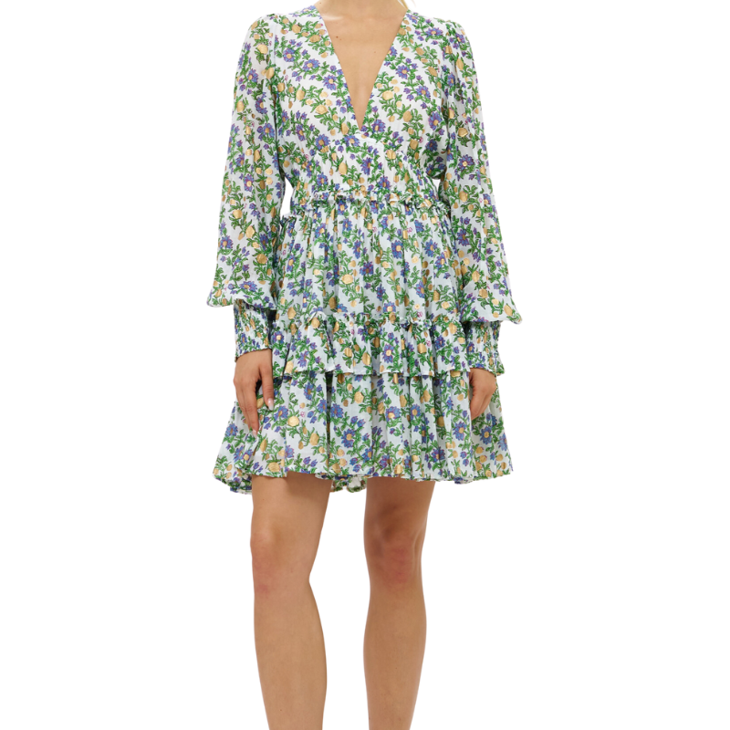 Floral dress with long sleeves on a white background