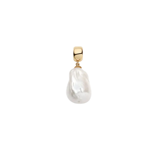 Pearl pendant with gold setting on a white background