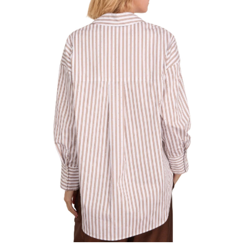 Person wearing a striped shirt on a white background