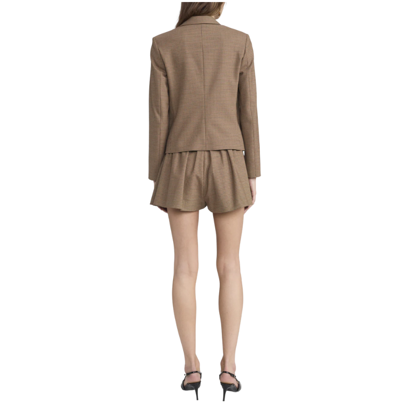 Brown suit with matching shorts on a white background