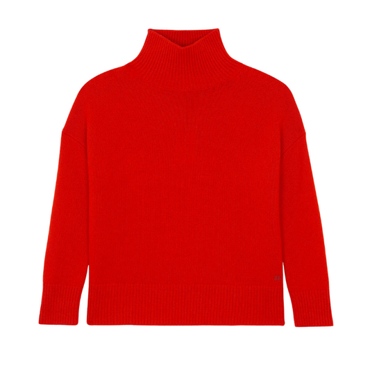 Red turtleneck sweater on a white background