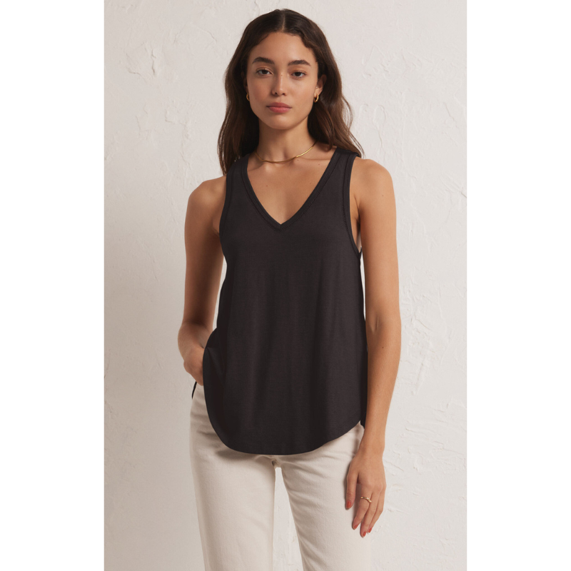 Vagabond Lace Trim Tank, Black