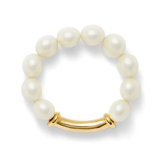 Pearl bracelet with gold clasp on a white background