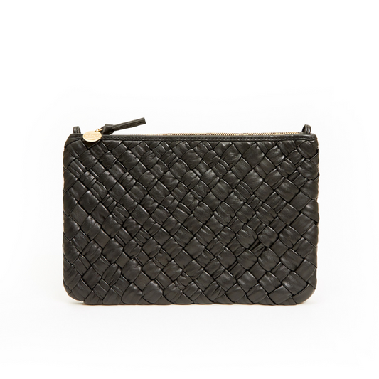 Flat Clutch with Tabs in Black Puffy Woven - BH&Co