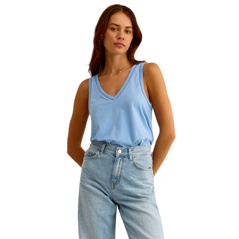 Vagabond Lace Trim Tank, Surf Blue