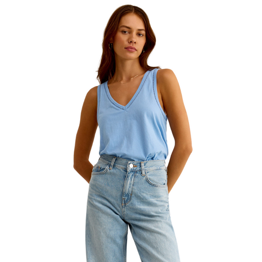 Vagabond Lace Trim Tank, Surf Blue