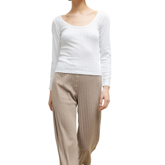White Pointelle Scoop Neck