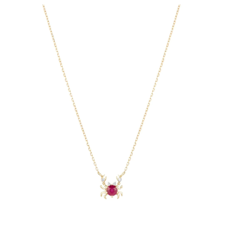 Tiny Diamond and Ruby Crab Necklace in Gold - BH&Co. 