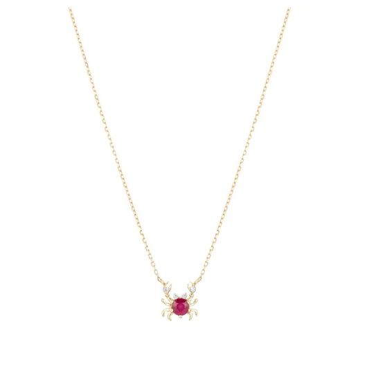 Tiny Diamond and Ruby Crab Necklace in Gold - BH&Co. 